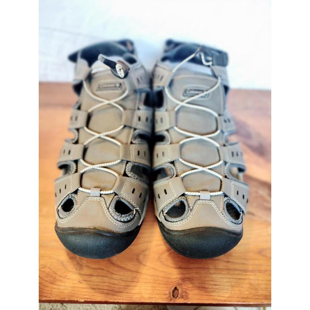 Coleman Sandals Mens 13 gray  Leather Round Toe Drawstring Casual fishing hiking